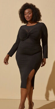Plus Size 26/28 - 4X | Stretch-Knit Bodycon Dress With Sheer Mesh Panel | NEW